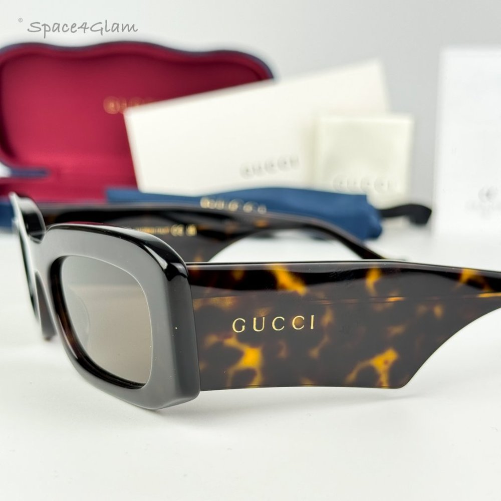 BRAND NEW Gucci GG1426S 002 Dark Havana Brown Unisex Rectangle Sunglasses - Picture 6 of 10